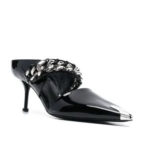 ALEXANDER MCQUEEN pump heels black chain EU 38 US 8 punk 85mm mules off size